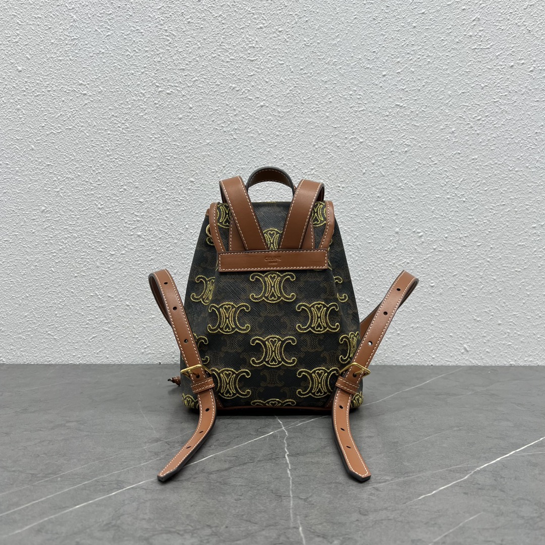 1:1 Replica Celine Mini Backpack Folco In Triomphe Canvas With Triomphe Heart Embroidery Brown For Women 8in/20cm 197662EF3.04LU - Image 5