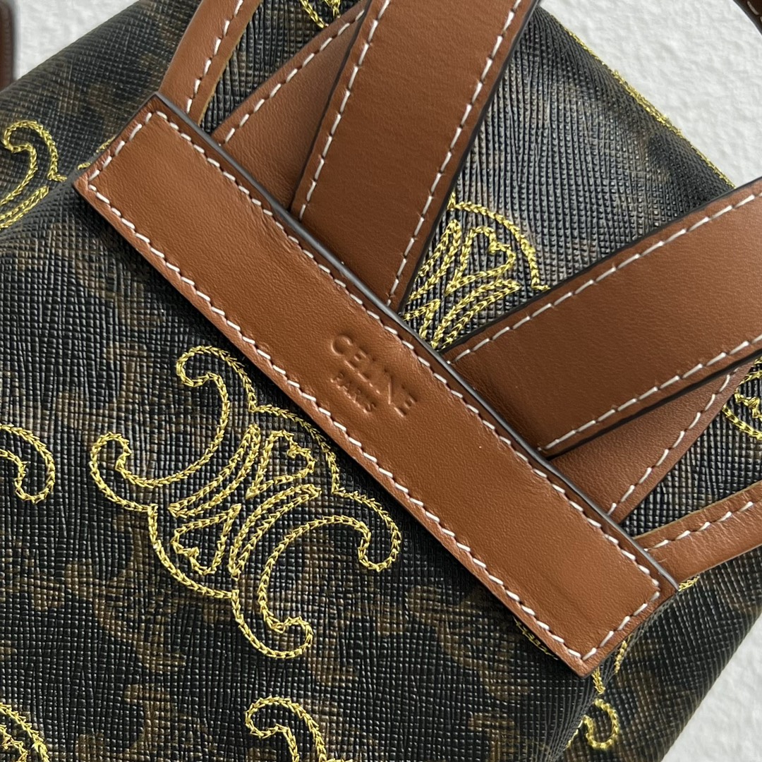 1:1 Replica Celine Mini Backpack Folco In Triomphe Canvas With Triomphe Heart Embroidery Brown For Women 8in/20cm 197662EF3.04LU - Image 8