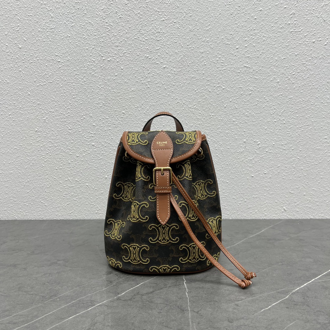 1:1 Replica Celine Mini Backpack Folco In Triomphe Canvas With Triomphe Heart Embroidery Brown For Women 8in/20cm 197662EF3.04LU