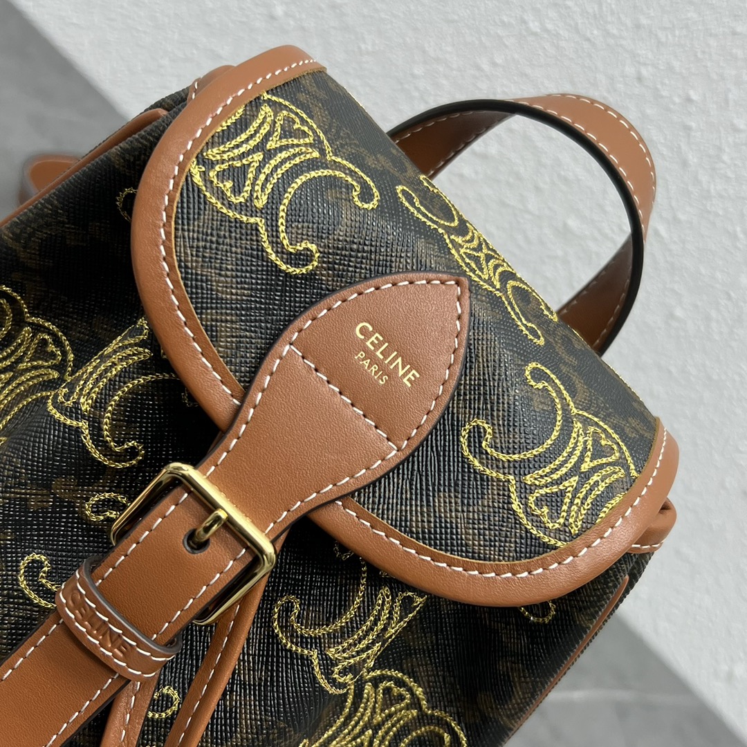 1:1 Replica Celine Mini Backpack Folco In Triomphe Canvas With Triomphe Heart Embroidery Brown For Women 8in/20cm 197662EF3.04LU - Image 7