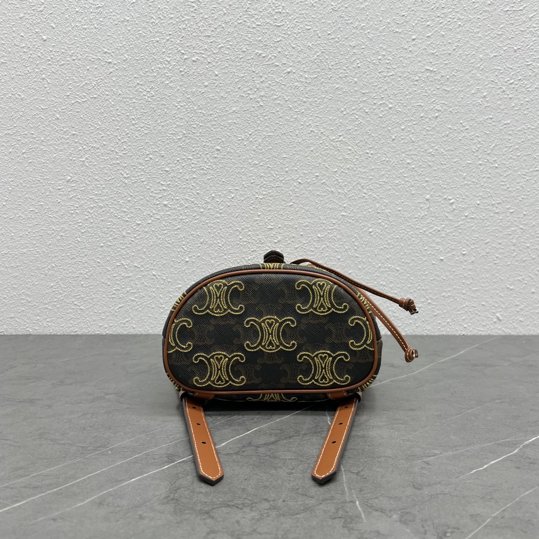1:1 Replica Celine Mini Backpack Folco In Triomphe Canvas With Triomphe Heart Embroidery Brown For Women 8in/20cm 197662EF3.04LU - Image 3