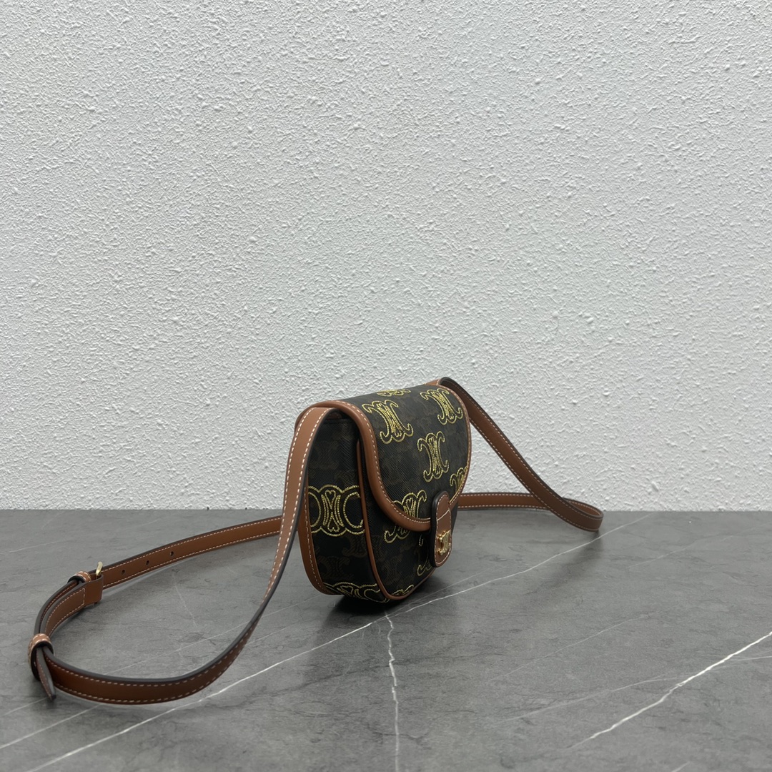 1:1 Replica Celine Mini Besace In Triomphe Canvas With Triomphe Heart Embroidery Brown For Women 6in/15cm 196702ECK.04LU - Image 4