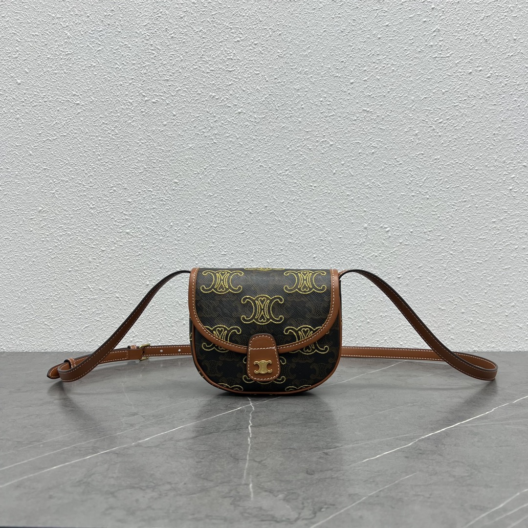 1:1 Replica Celine Mini Besace In Triomphe Canvas With Triomphe Heart Embroidery Brown For Women 6in/15cm 196702ECK.04LU