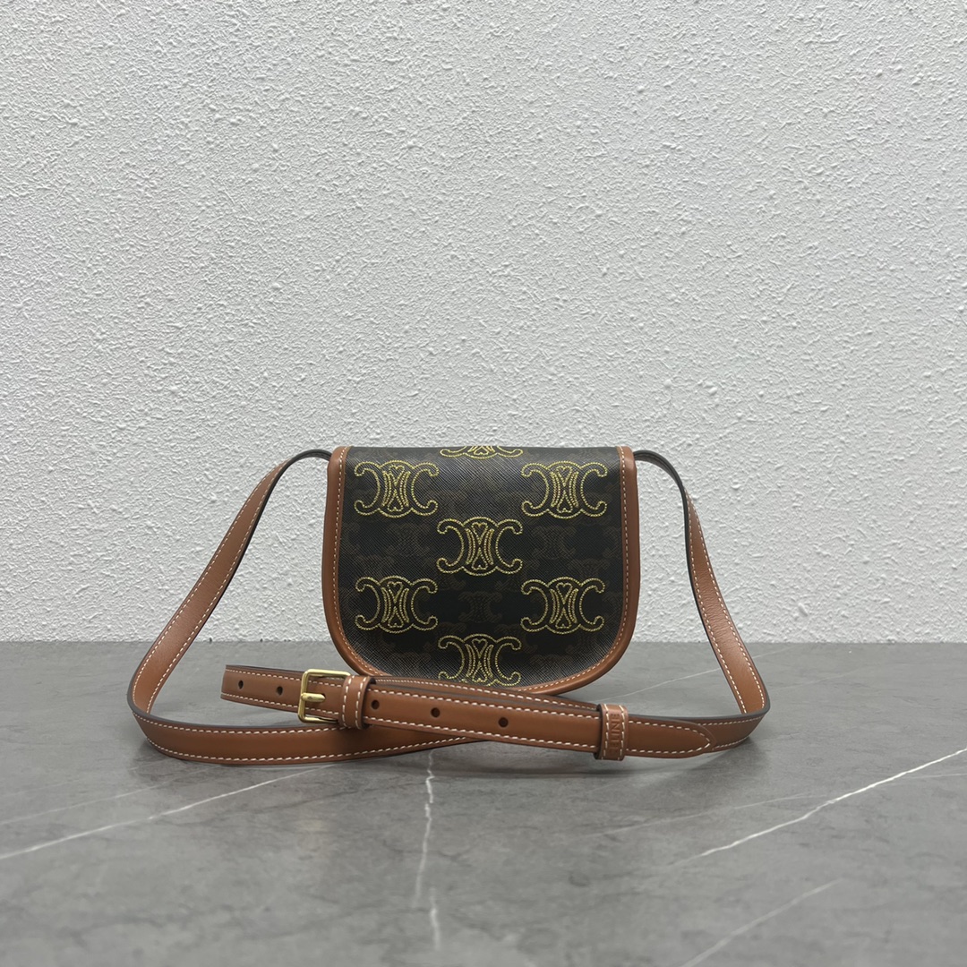 1:1 Replica Celine Mini Besace In Triomphe Canvas With Triomphe Heart Embroidery Brown For Women 6in/15cm 196702ECK.04LU - Image 9