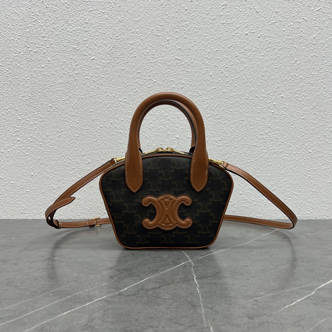 1:1 Replica Celine Mini Bowling Bag In Triomphe Canvas Tan For Women 8in/20cm 110462EKX.04LU