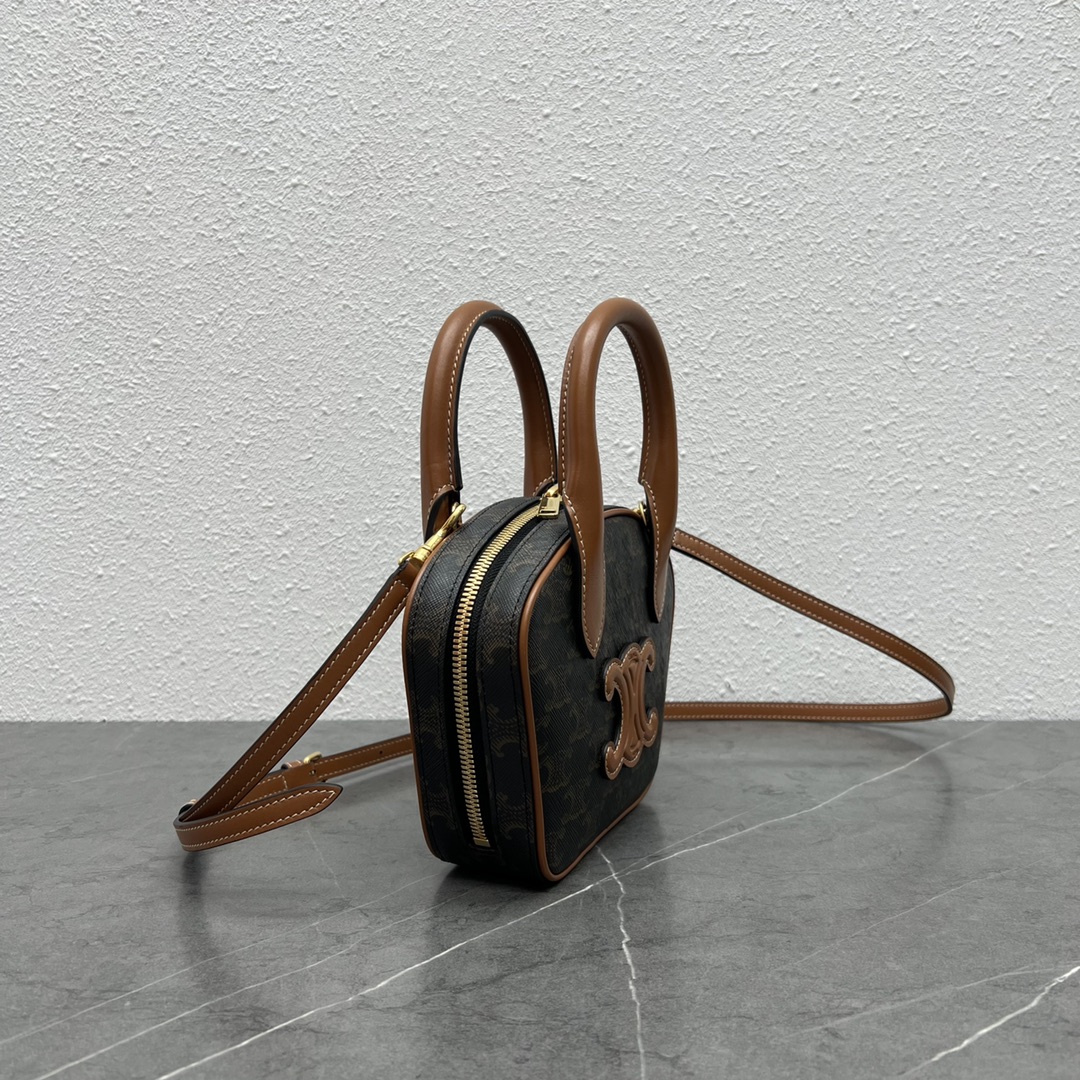 1:1 Replica Celine Mini Bowling Bag In Triomphe Canvas Tan For Women 8in/20cm 110462EKX.04LU - Image 9