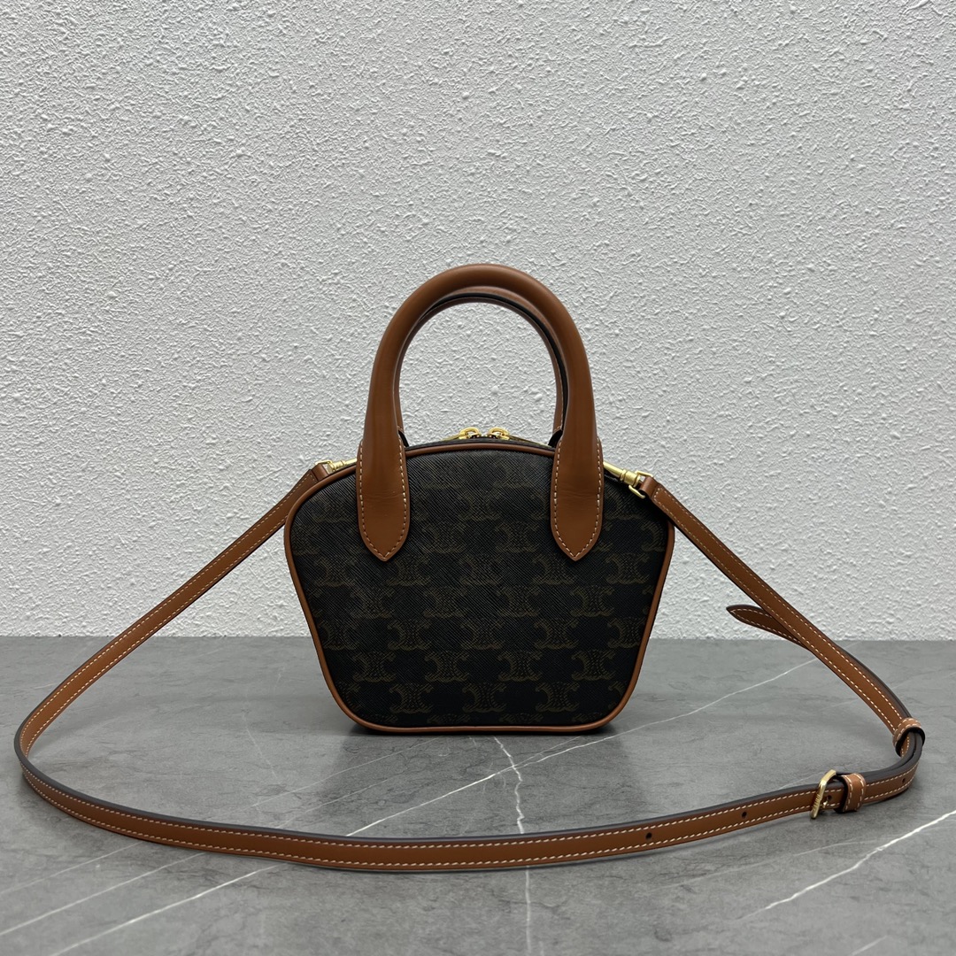 1:1 Replica Celine Mini Bowling Bag In Triomphe Canvas Tan For Women 8in/20cm 110462EKX.04LU - Image 3