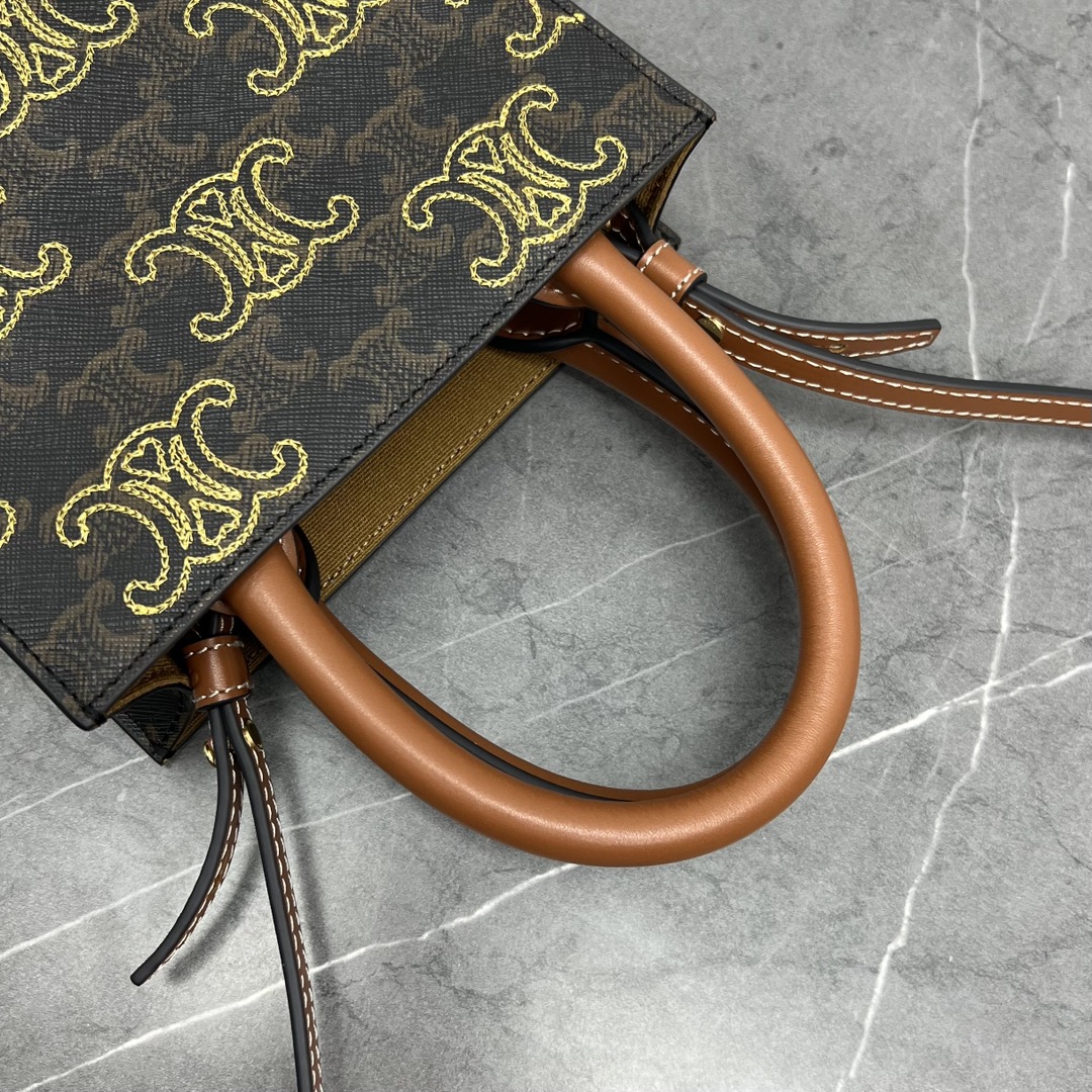 1:1 Replica Celine Mini Folco In Triomphe Canvas With Triomphe Heart Embroidery Brown For Women 8in/20cm - Image 9