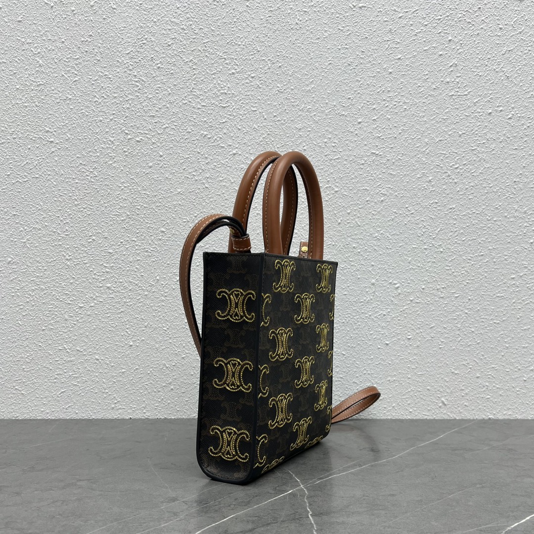 1:1 Replica Celine Mini Folco In Triomphe Canvas With Triomphe Heart Embroidery Brown For Women 8in/20cm - Image 6