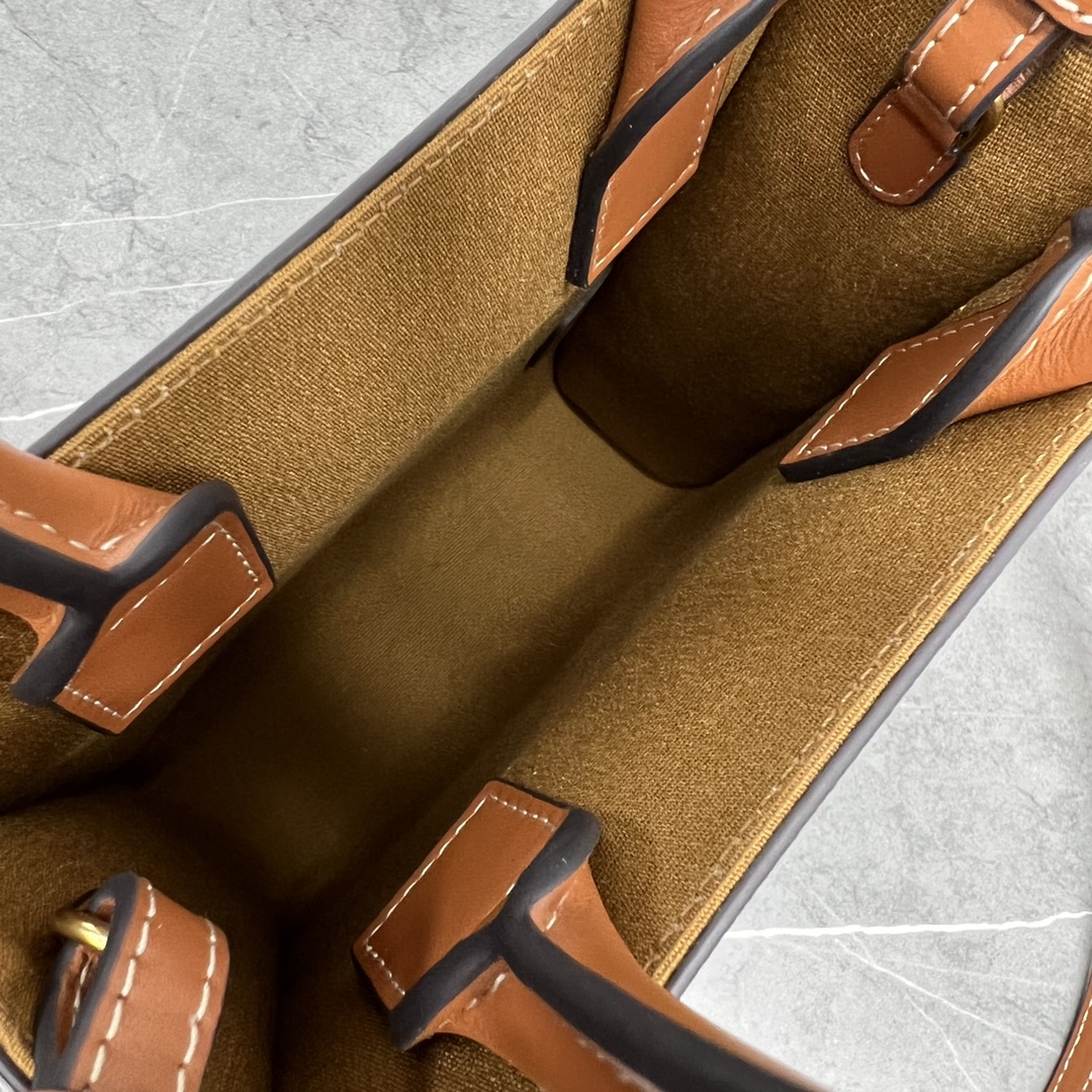 1:1 Replica Celine Mini Folco In Triomphe Canvas With Triomphe Heart Embroidery Brown For Women 8in/20cm - Image 3