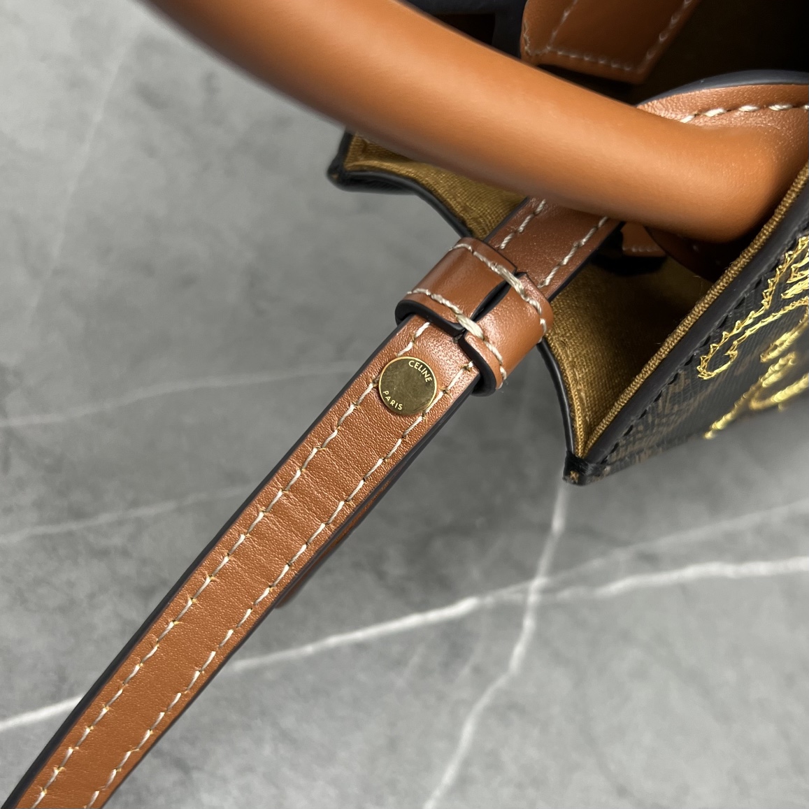 1:1 Replica Celine Mini Folco In Triomphe Canvas With Triomphe Heart Embroidery Brown For Women 8in/20cm - Image 7