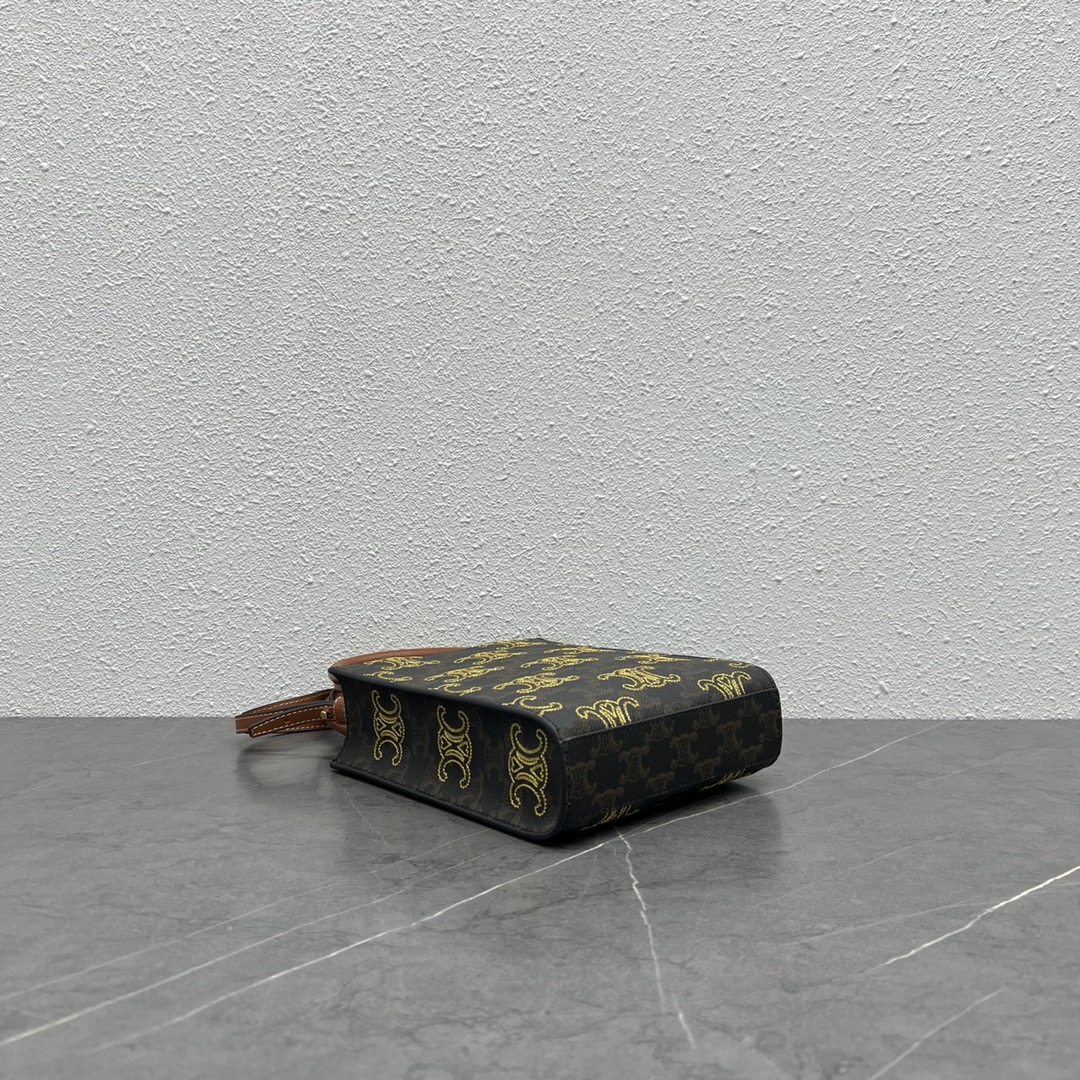 1:1 Replica Celine Mini Folco In Triomphe Canvas With Triomphe Heart Embroidery Brown For Women 8in/20cm - Image 5