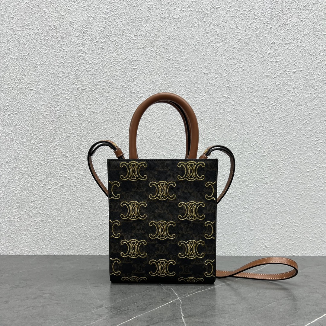 1:1 Replica Celine Mini Folco In Triomphe Canvas With Triomphe Heart Embroidery Brown For Women 8in/20cm - Image 8