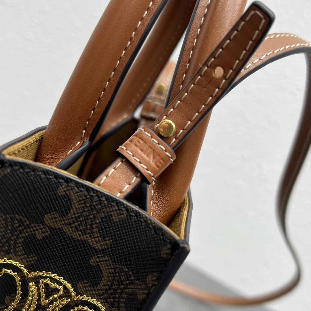 1:1 Replica Celine Mini Folco In Triomphe Canvas With Triomphe Heart Embroidery Brown For Women 8in/20cm - Image 2