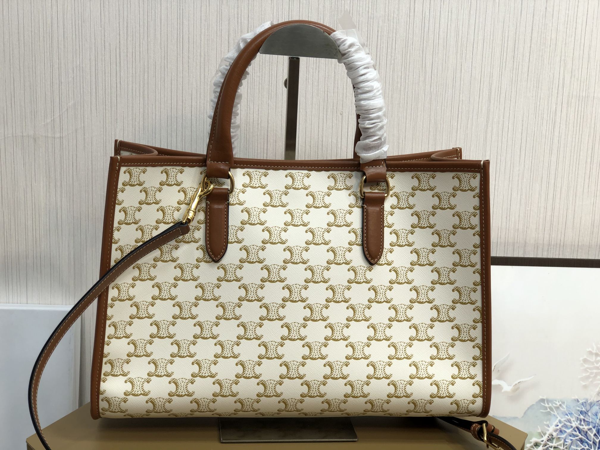 1:1 Replica Celine Mini Horizontal Cabas In Triomphe Canvas White For Women 14in/35cm 199742BZJ.01BC - Image 8
