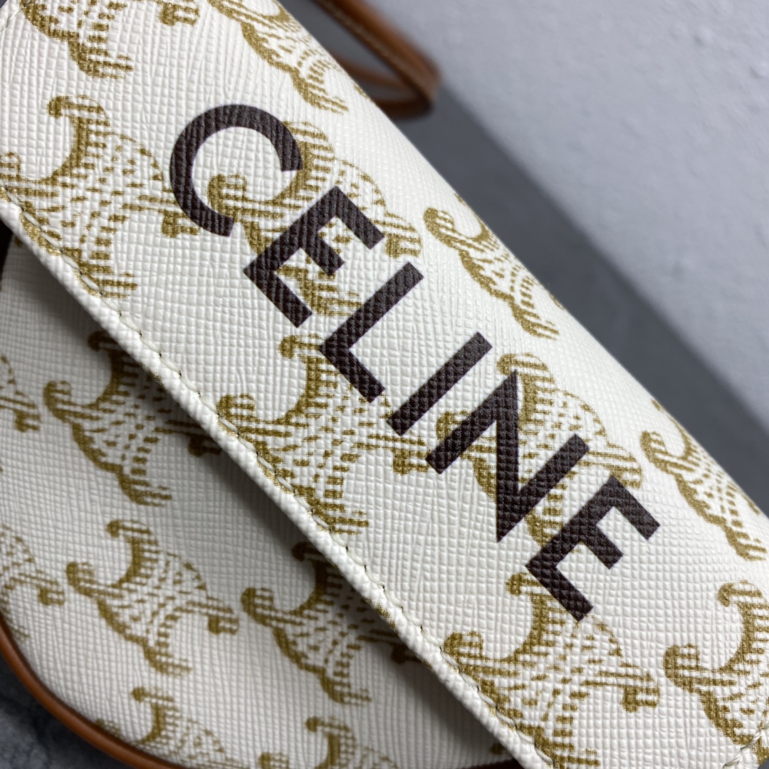 1:1 Replica Celine Mini Triangle In Triomphe Canvas With Celine Print White For Women 8in/21cm - Image 4