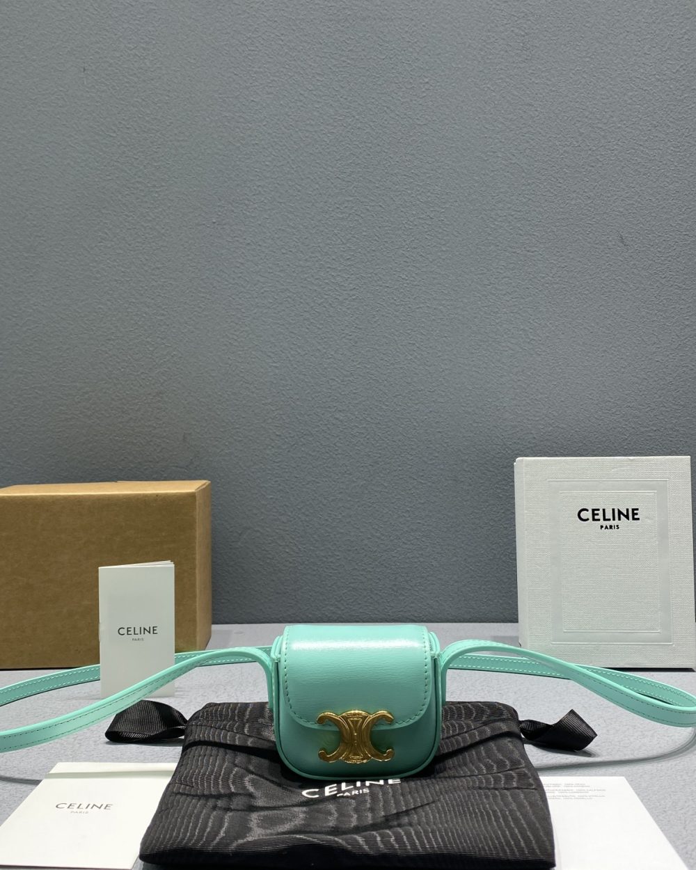 1:1 Replica Celine Mini Triomphe Ice Mint For Women 4in/11cm 10I513DPV.29IM