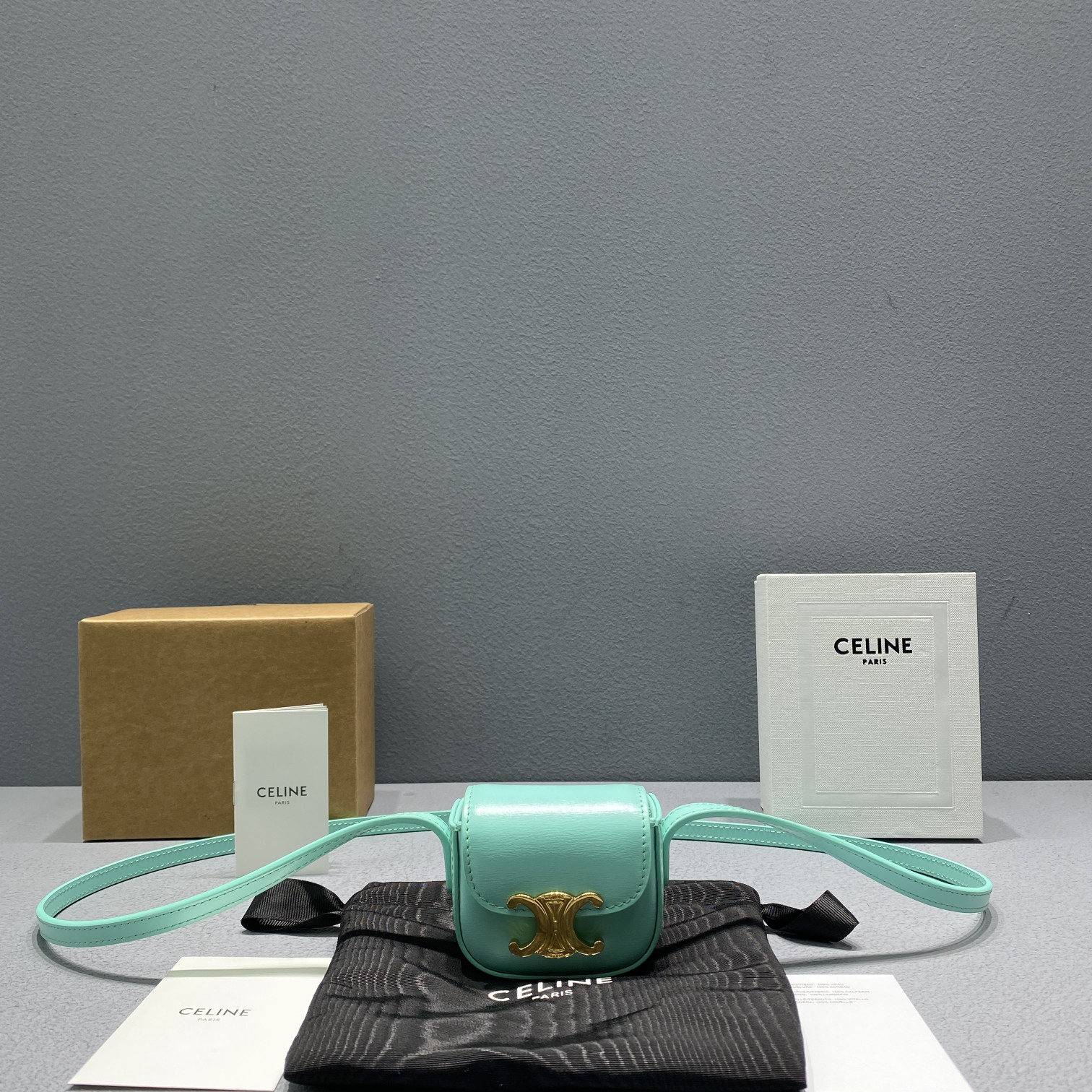 1:1 Replica Celine Mini Triomphe Ice Mint For Women 4in/11cm 10I513DPV.29IM