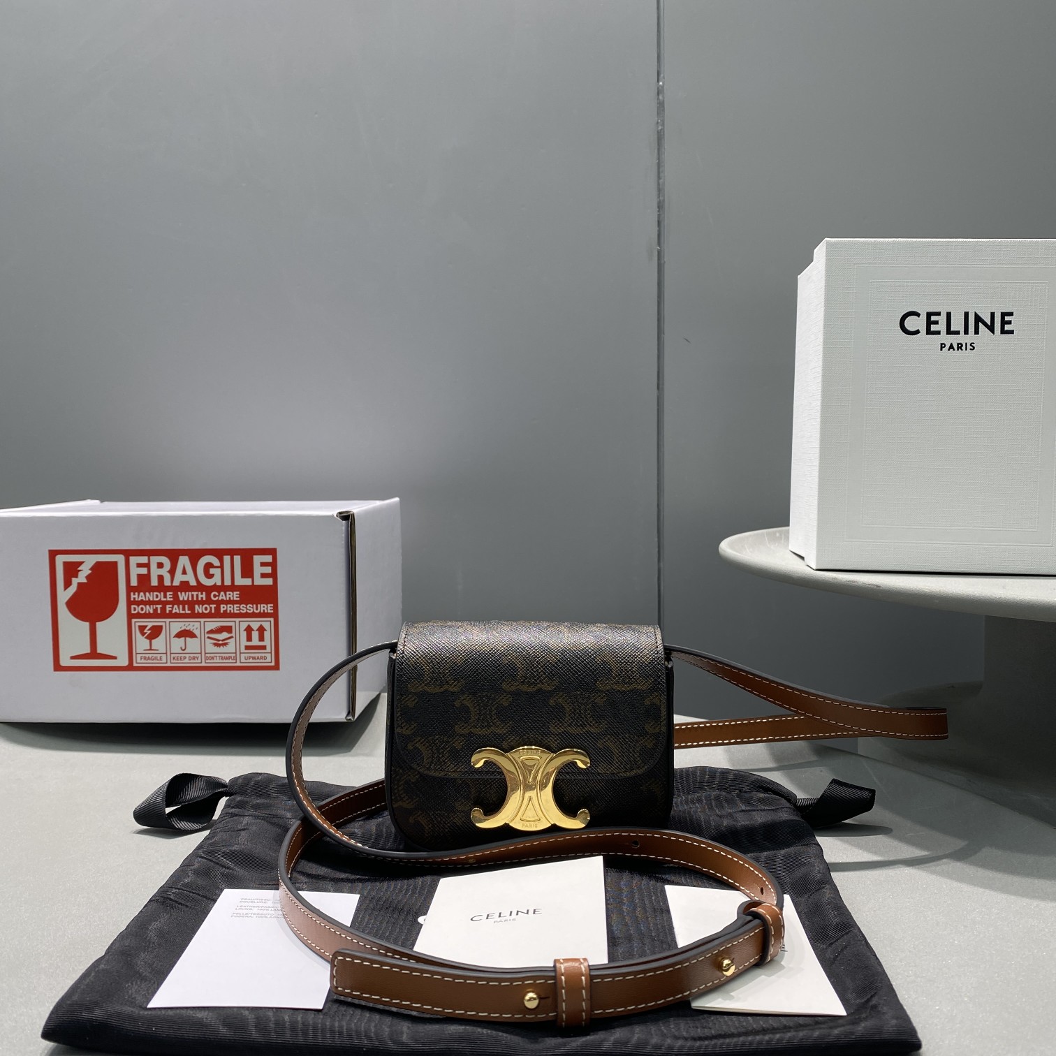 1:1 Replica Celine Mini Triomphe In Triomphe Canvas Tan For Women 4in/11cm 10I512DQB.04LU