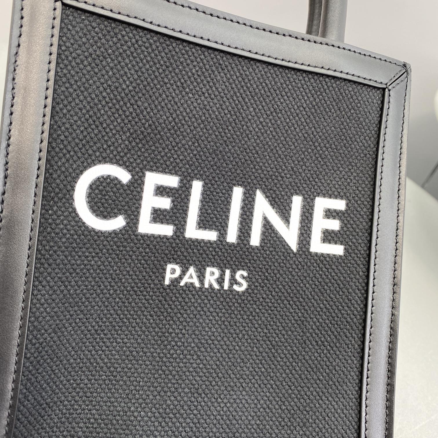 1:1 Replica Celine Mini Vertical Cabas Celine In Textile With Celine Print Black For Women 8in/20cm - Image 3