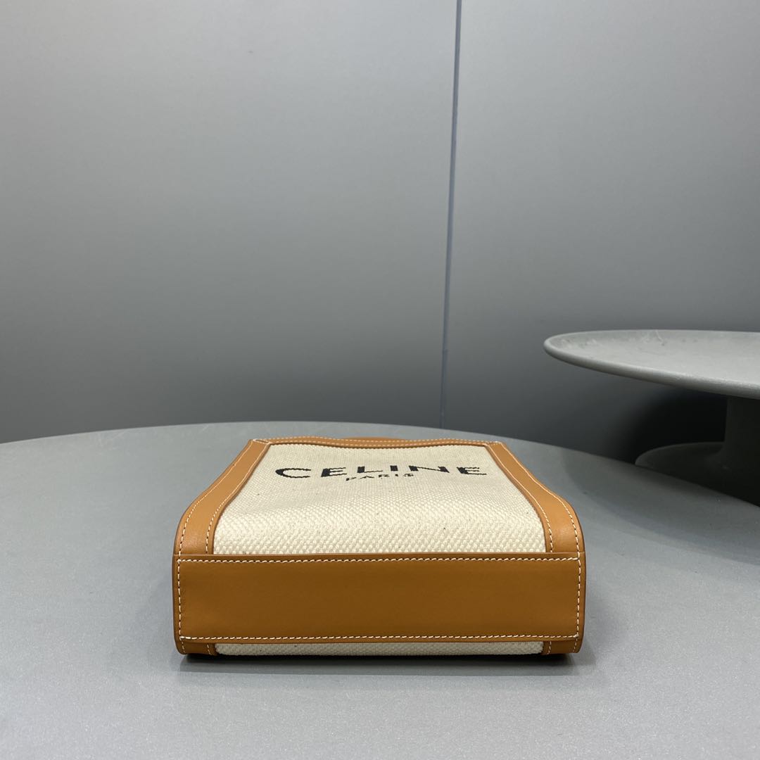 1:1 Replica Celine Mini Vertical Cabas Celine In Textile With Celine Print White/Brown For Women 8in/20cm 193302BNZ.02NT - Image 4