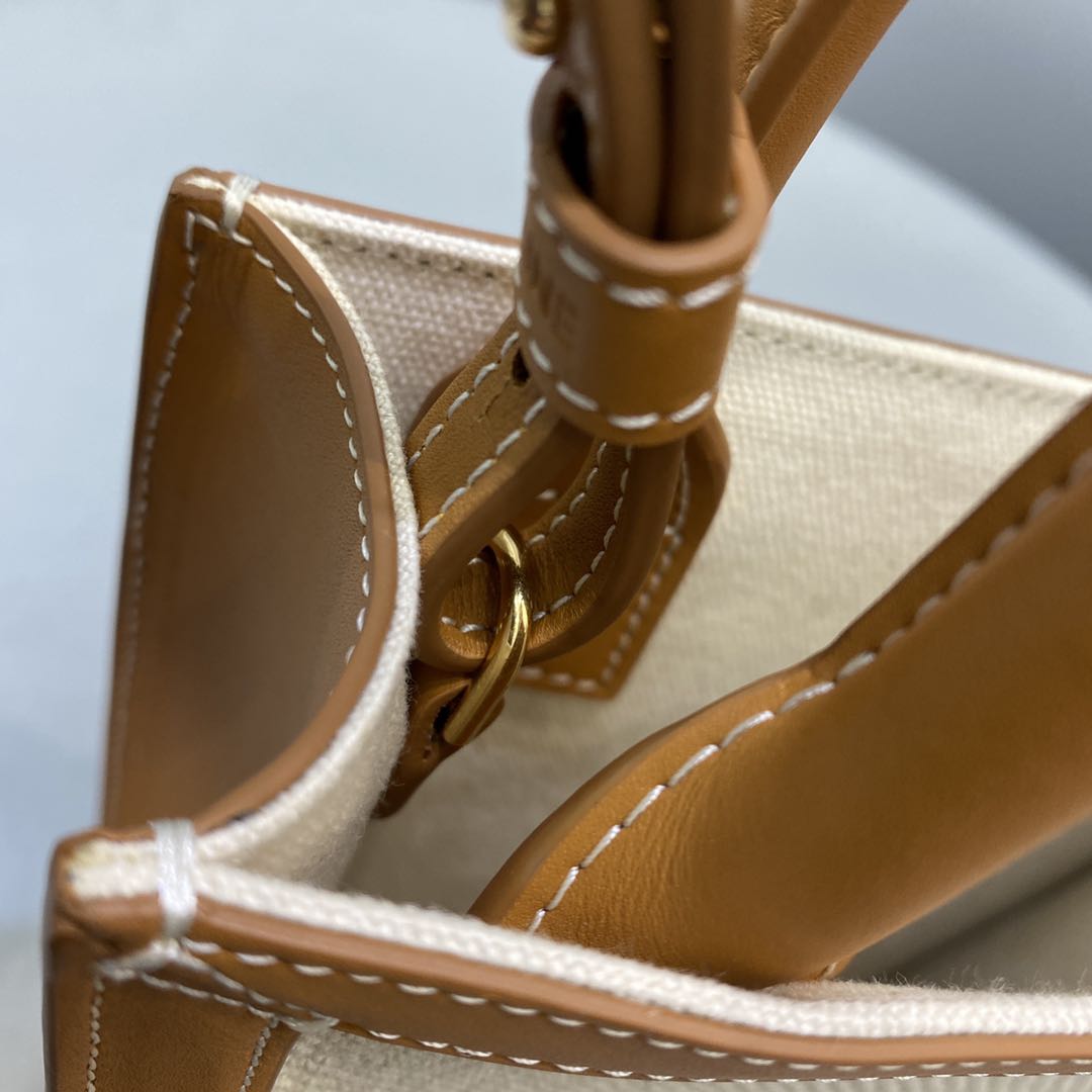 1:1 Replica Celine Mini Vertical Cabas Celine In Textile With Celine Print White/Brown For Women 8in/20cm 193302BNZ.02NT - Image 8