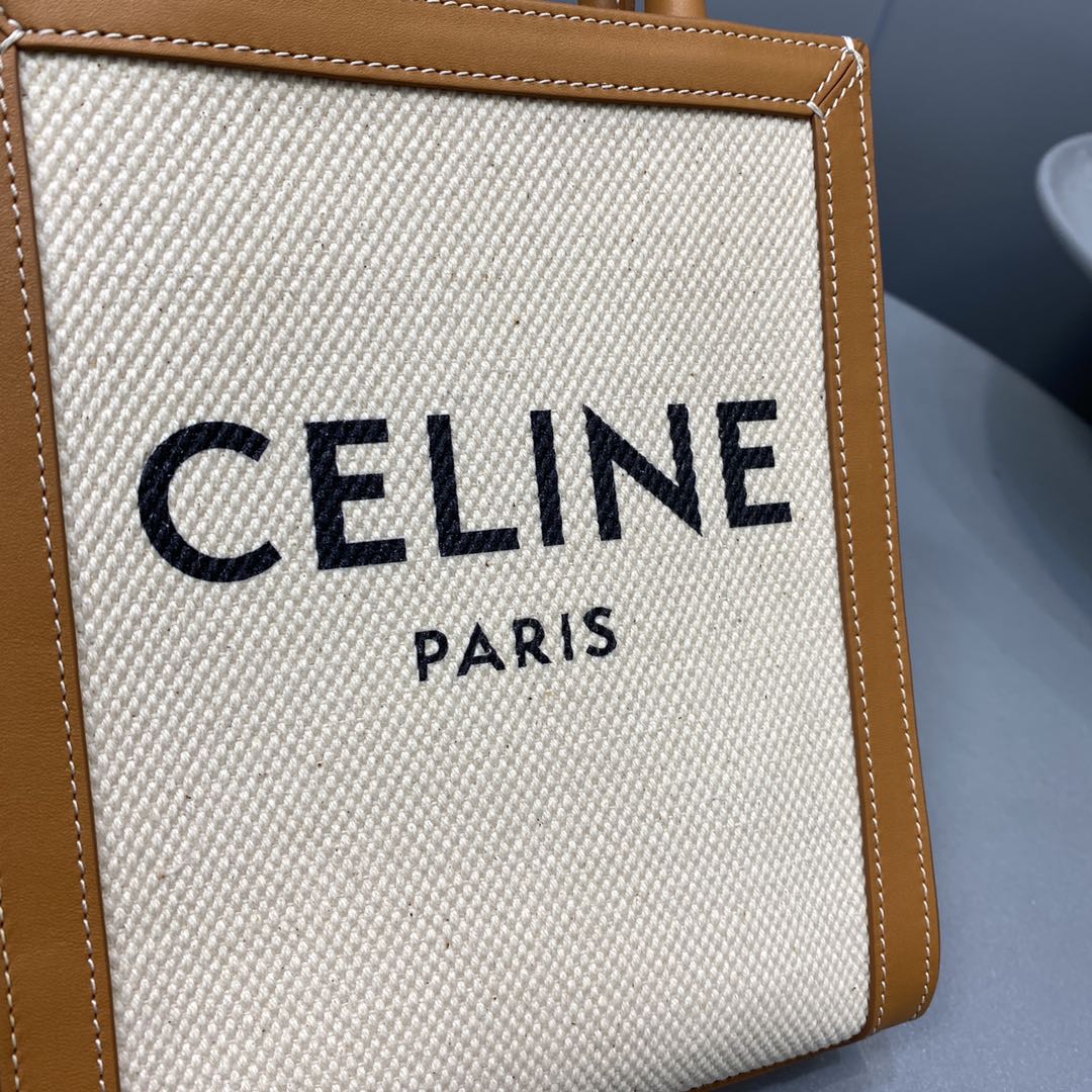 1:1 Replica Celine Mini Vertical Cabas Celine In Textile With Celine Print White/Brown For Women 8in/20cm 193302BNZ.02NT - Image 2