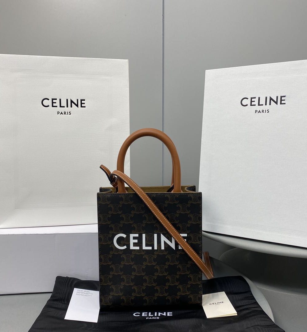 1:1 Replica Celine Mini Vertical Cabas In Triomphe Canvas Brown For Women 7.2in/18cm 194372BZK.04LU