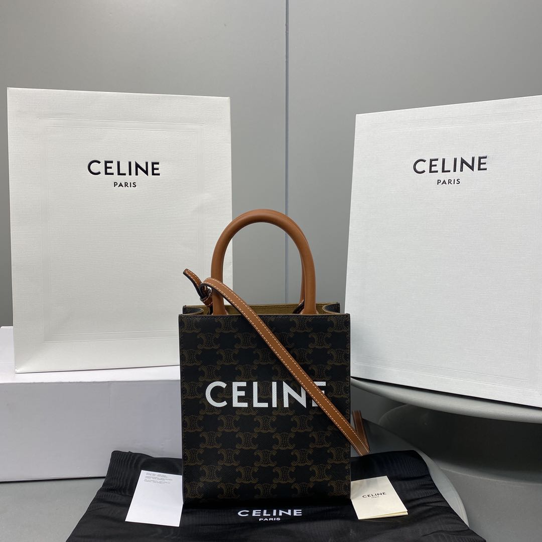 1:1 Replica Celine Mini Vertical Cabas In Triomphe Canvas Brown For Women 7.2in/18cm 194372BZK.04LU