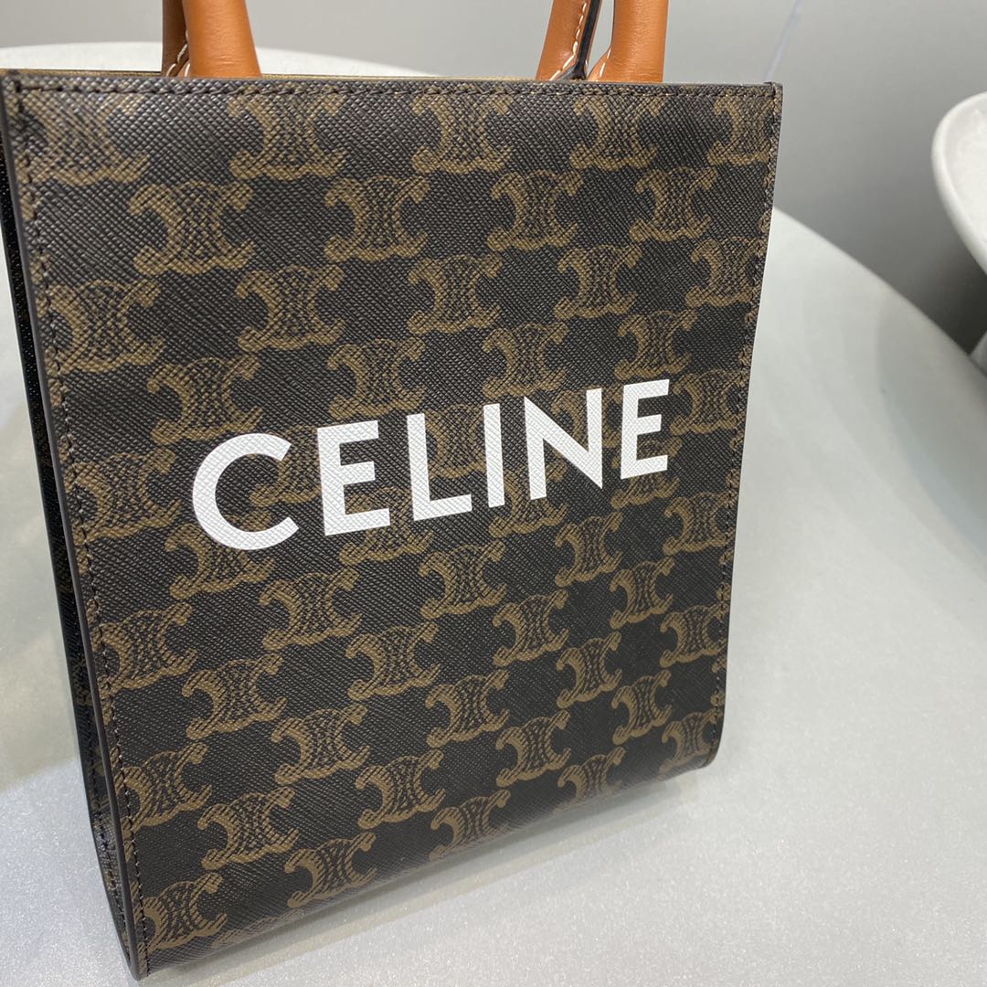 1:1 Replica Celine Mini Vertical Cabas In Triomphe Canvas Brown For Women 7.2in/18cm 194372BZK.04LU - Image 4