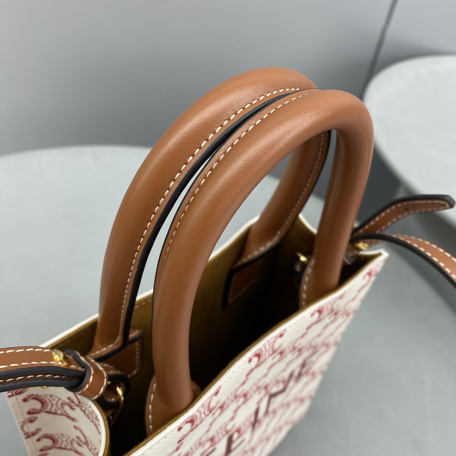 1:1 Replica Celine Mini Vertical Cabas In Triomphe Canvas Red For Women 7.2in/18cm - Image 2