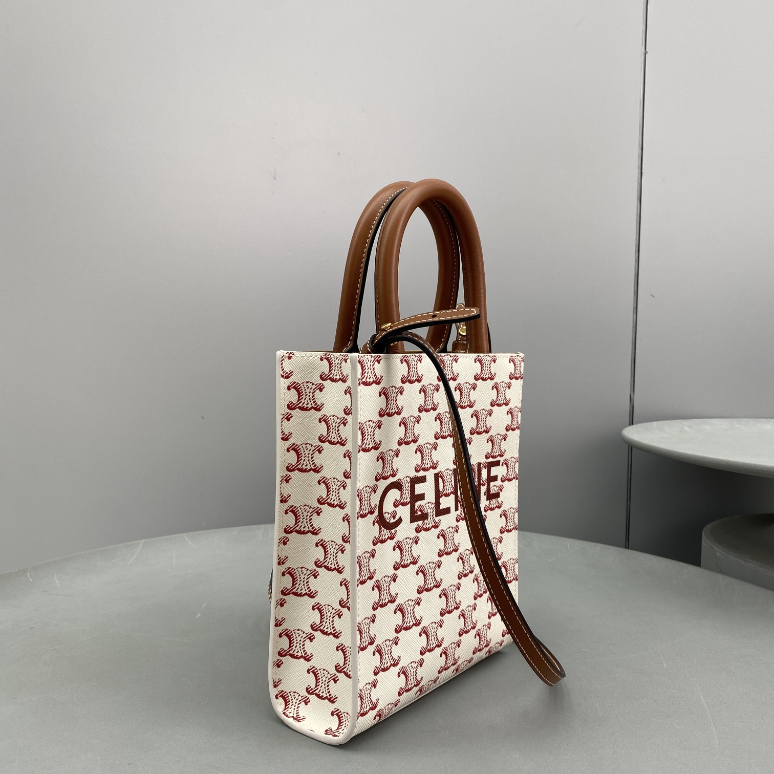 1:1 Replica Celine Mini Vertical Cabas In Triomphe Canvas Red For Women 7.2in/18cm - Image 9