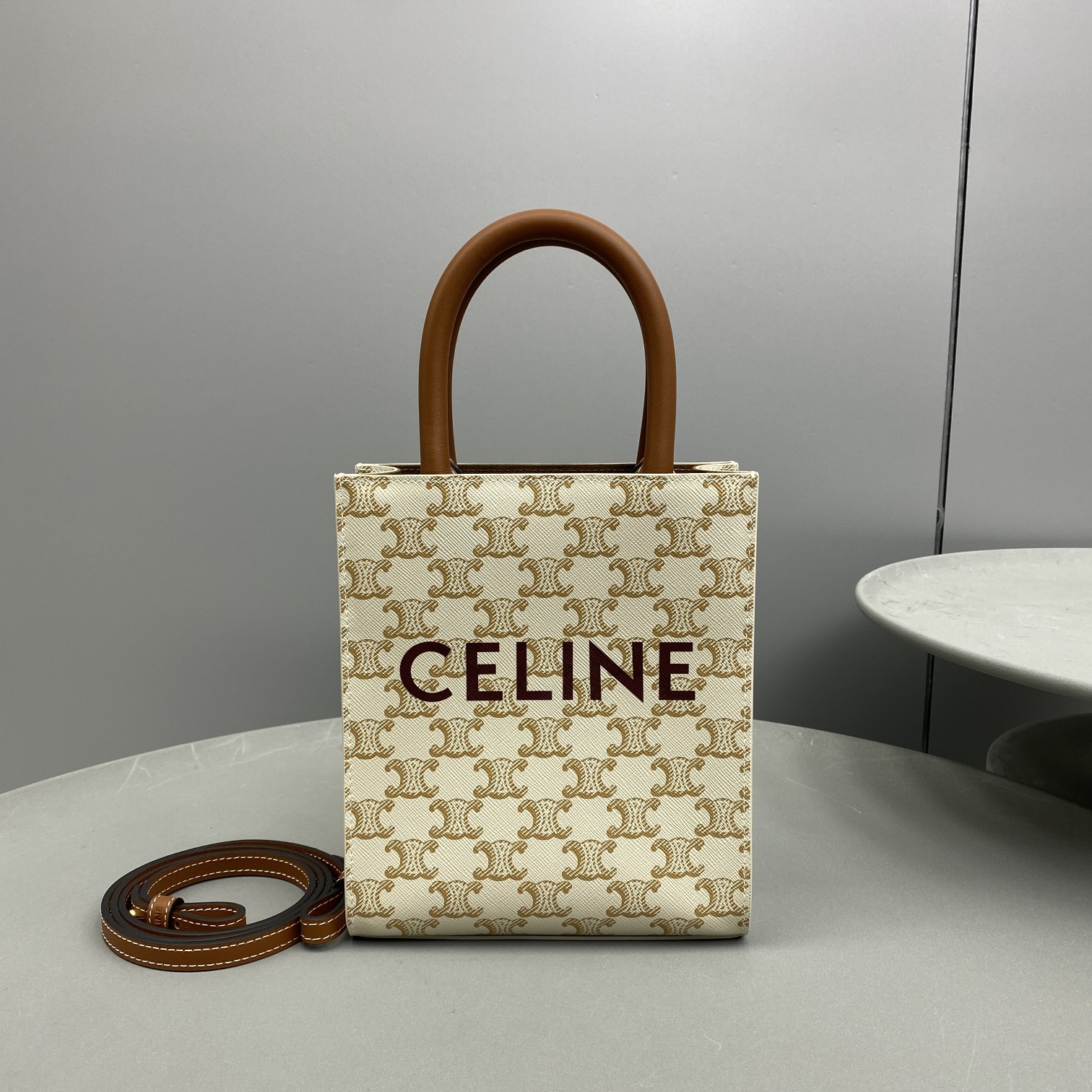 1:1 Replica Celine Mini Vertical Cabas In Triomphe Canvas White For Women 7.2in/18cm 194372BZK.01BC