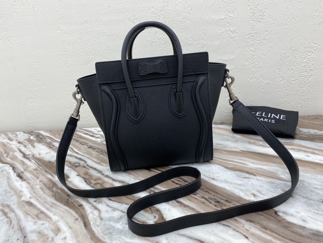 1:1 Replica Celine Nano Luggage Bag In Drummed Black For Women 8in/20cm 189243DRU.38NO - Image 8