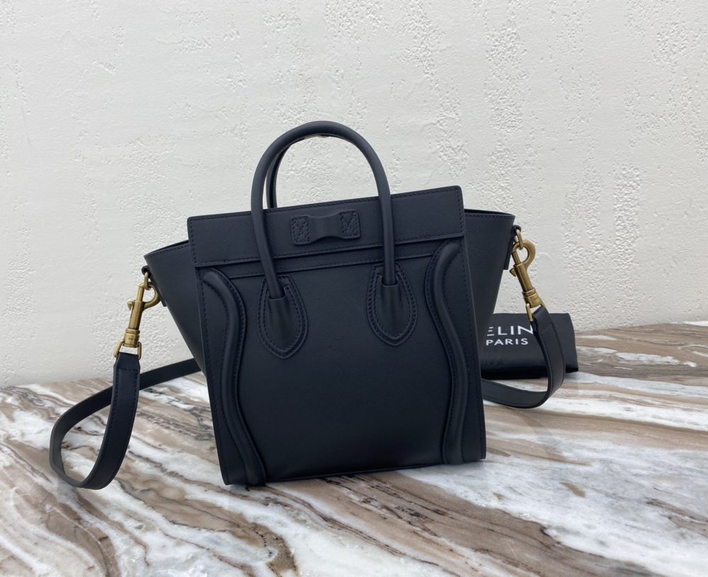 1:1 Replica Celine Nano Luggage Bag In Drummed Black For Women 8in/20cm 189243HSC.38NO