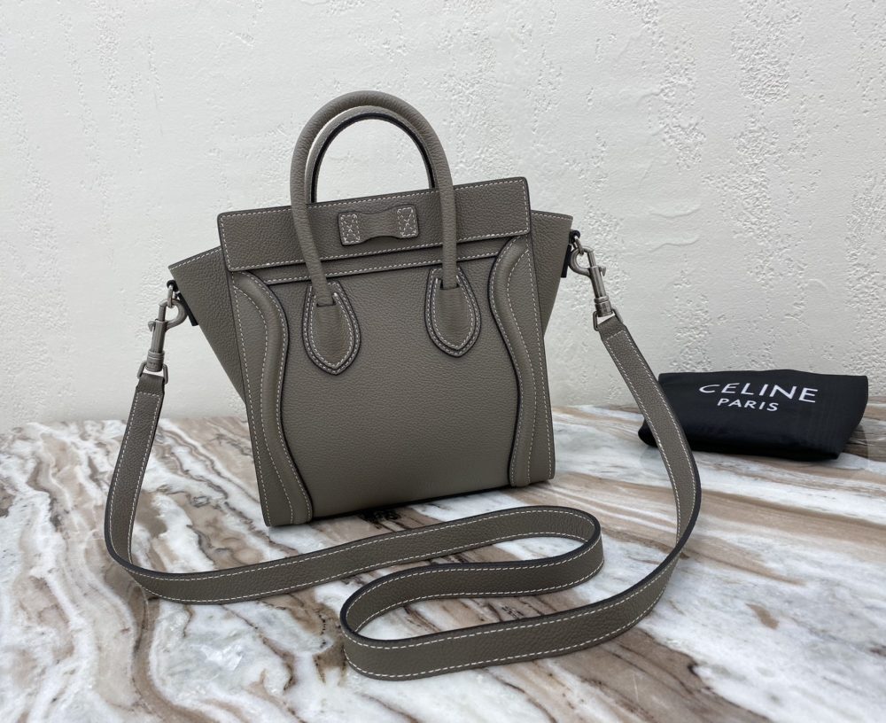 1:1 Replica Celine Nano Luggage Bag In Drummed Brown For Women 8in/20cm