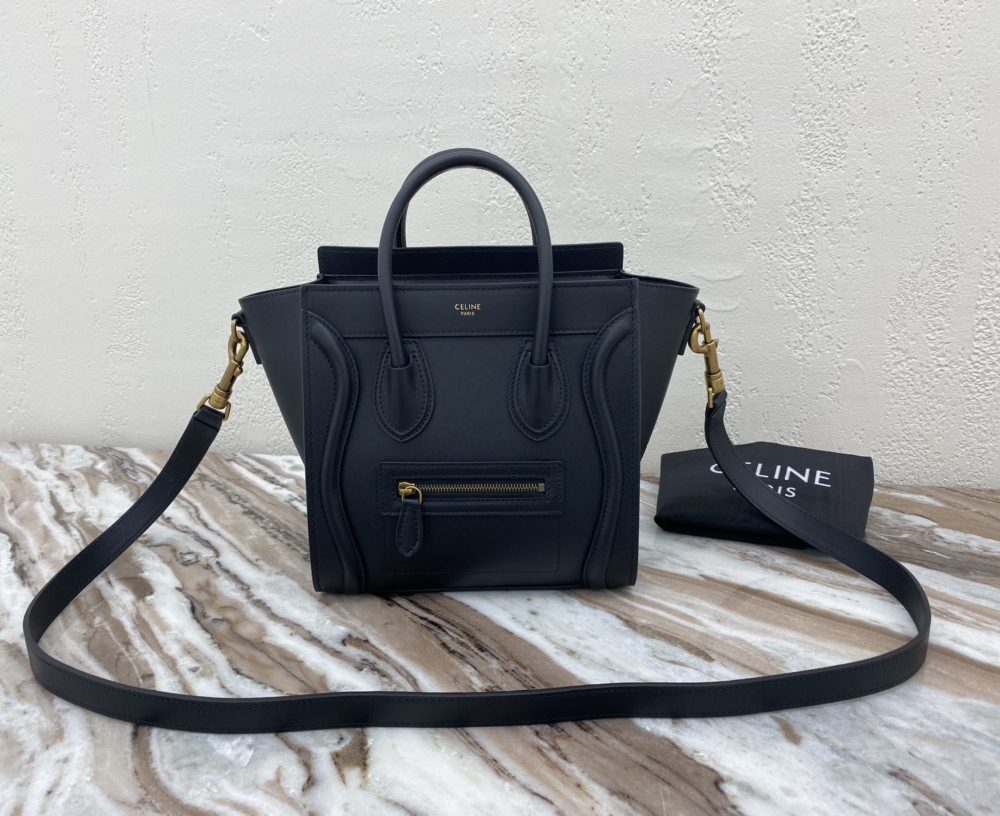 1:1 Replica Celine Nano Luggage Bag In Drummed Dark Blue For Women 8in/20cm