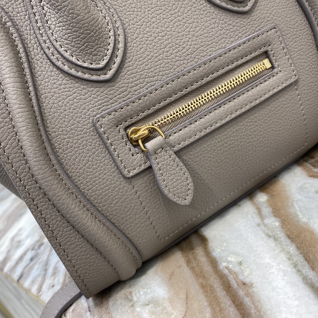 1:1 Replica Celine Nano Luggage Bag In Drummed Dark Brown For Women 8in/20cm - Image 8