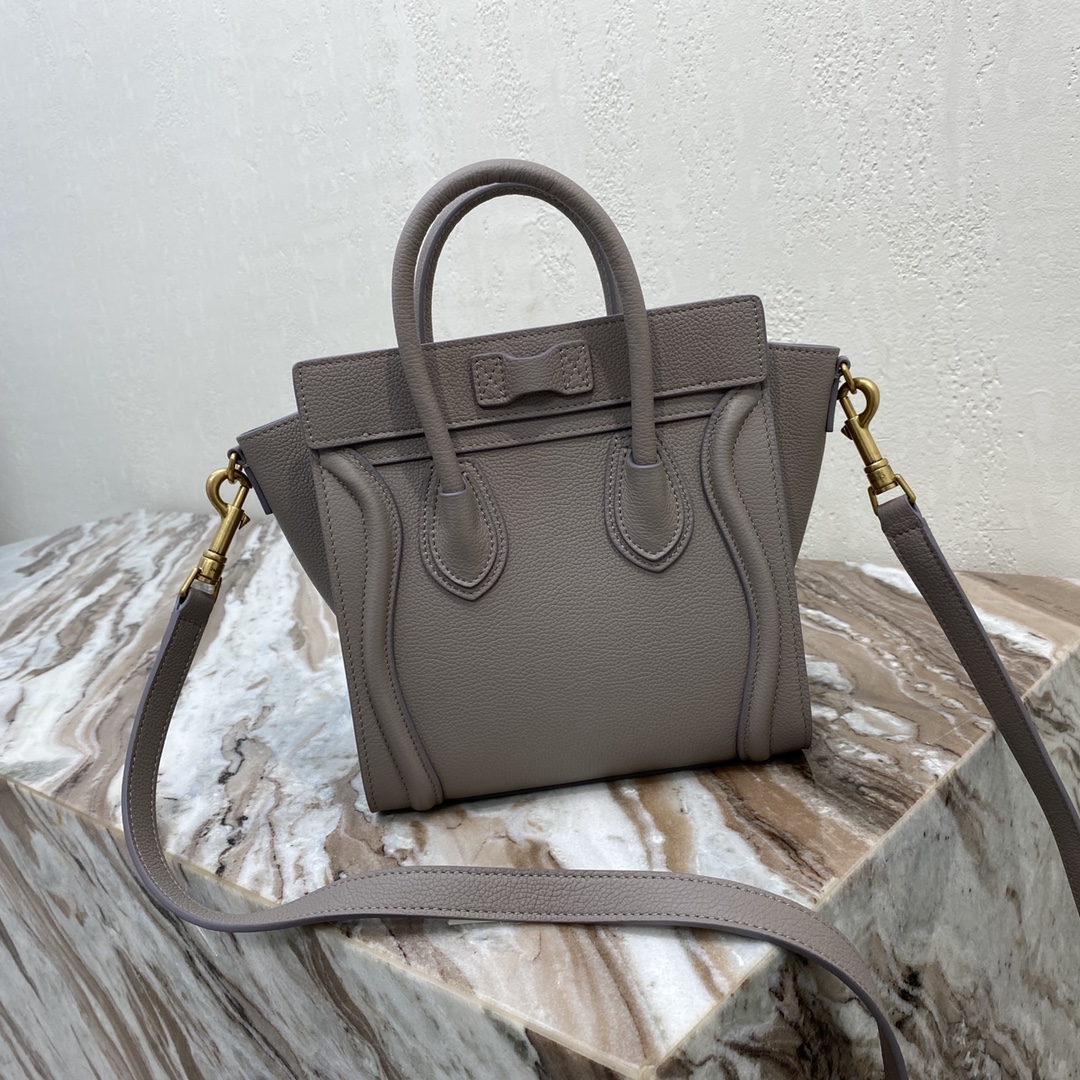 1:1 Replica Celine Nano Luggage Bag In Drummed Dark Brown For Women 8in/20cm - Image 4