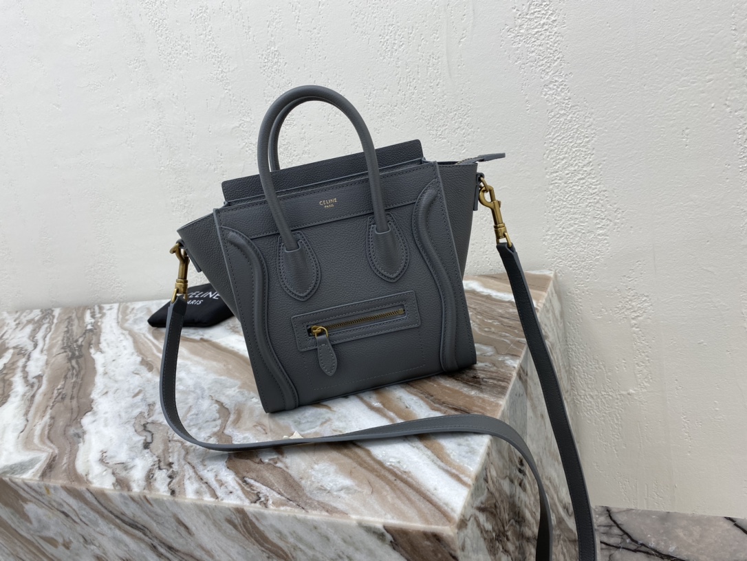 1:1 Replica Celine Nano Luggage Bag In Drummed Grey For Women 8in/20cm 189243AQL.10KL - Image 7