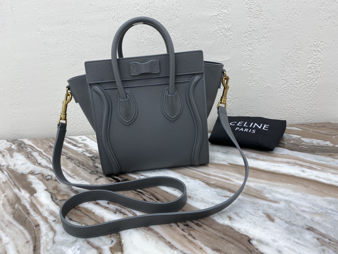 1:1 Replica Celine Nano Luggage Bag In Drummed Grey For Women 8in/20cm 189243AQL.10KL - Image 6