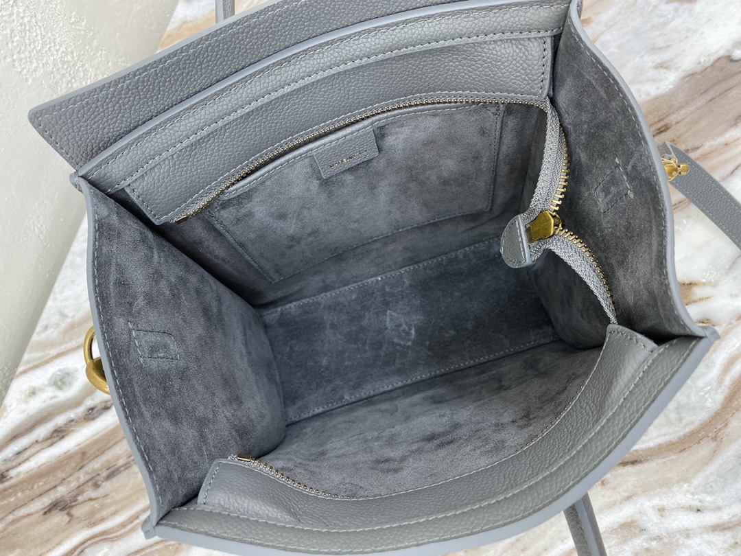 1:1 Replica Celine Nano Luggage Bag In Drummed Grey For Women 8in/20cm 189243AQL.10KL - Image 8