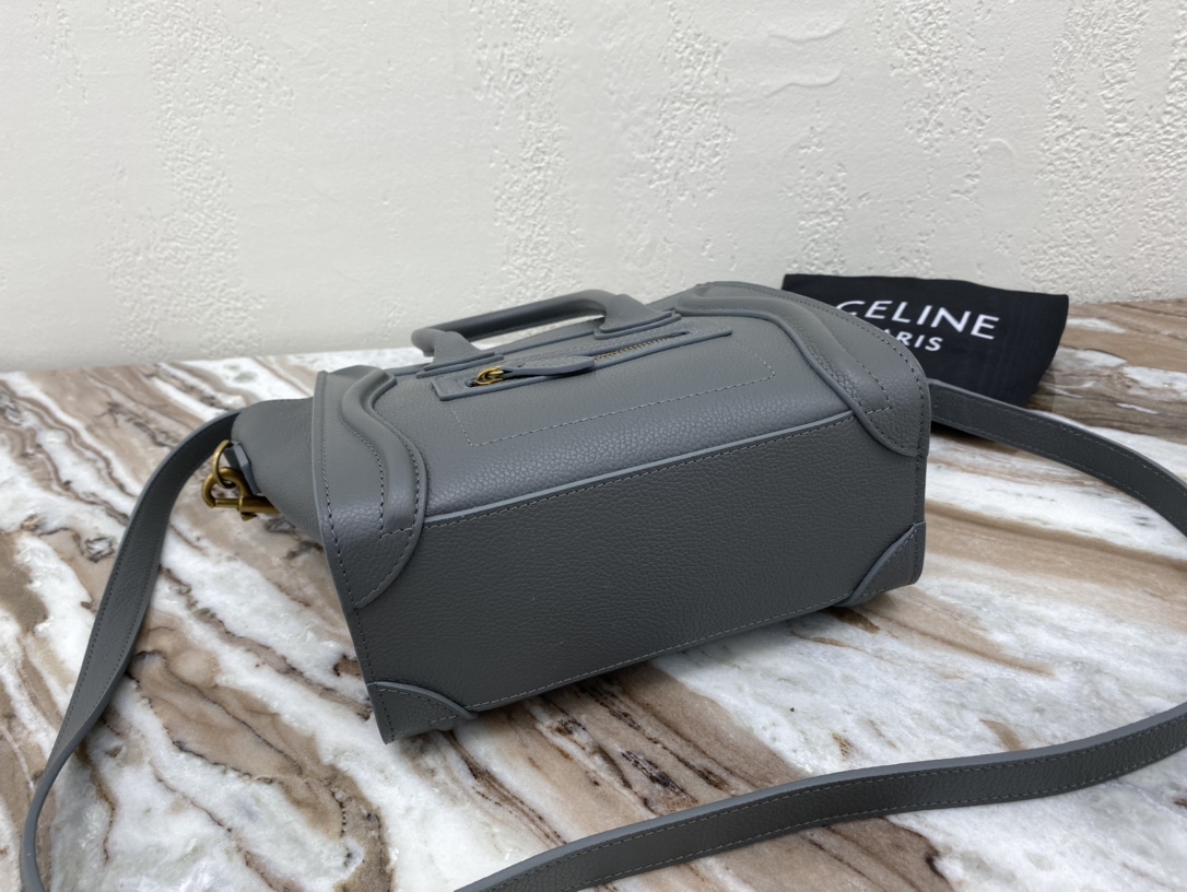 1:1 Replica Celine Nano Luggage Bag In Drummed Grey For Women 8in/20cm 189243AQL.10KL - Image 9