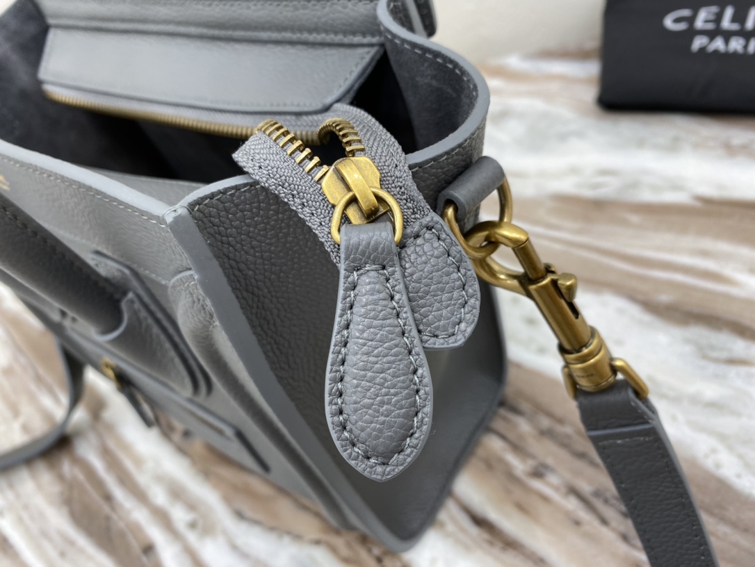 1:1 Replica Celine Nano Luggage Bag In Drummed Grey For Women 8in/20cm 189243AQL.10KL - Image 3