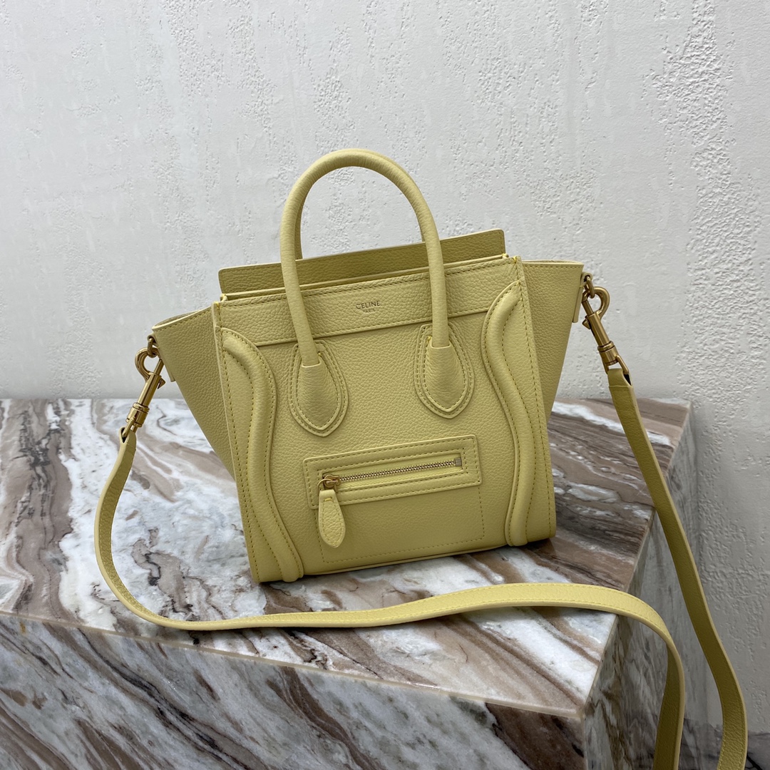 1:1 Replica Celine Nano Luggage Bag In Drummed Yellow For Women 8in/20cm