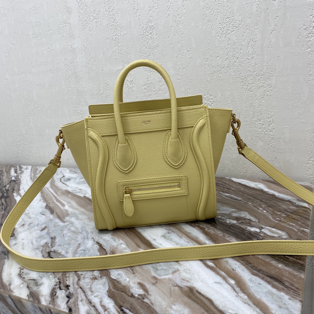 1:1 Replica Celine Nano Luggage Bag In Drummed Yellow For Women 8in/20cm - Image 8