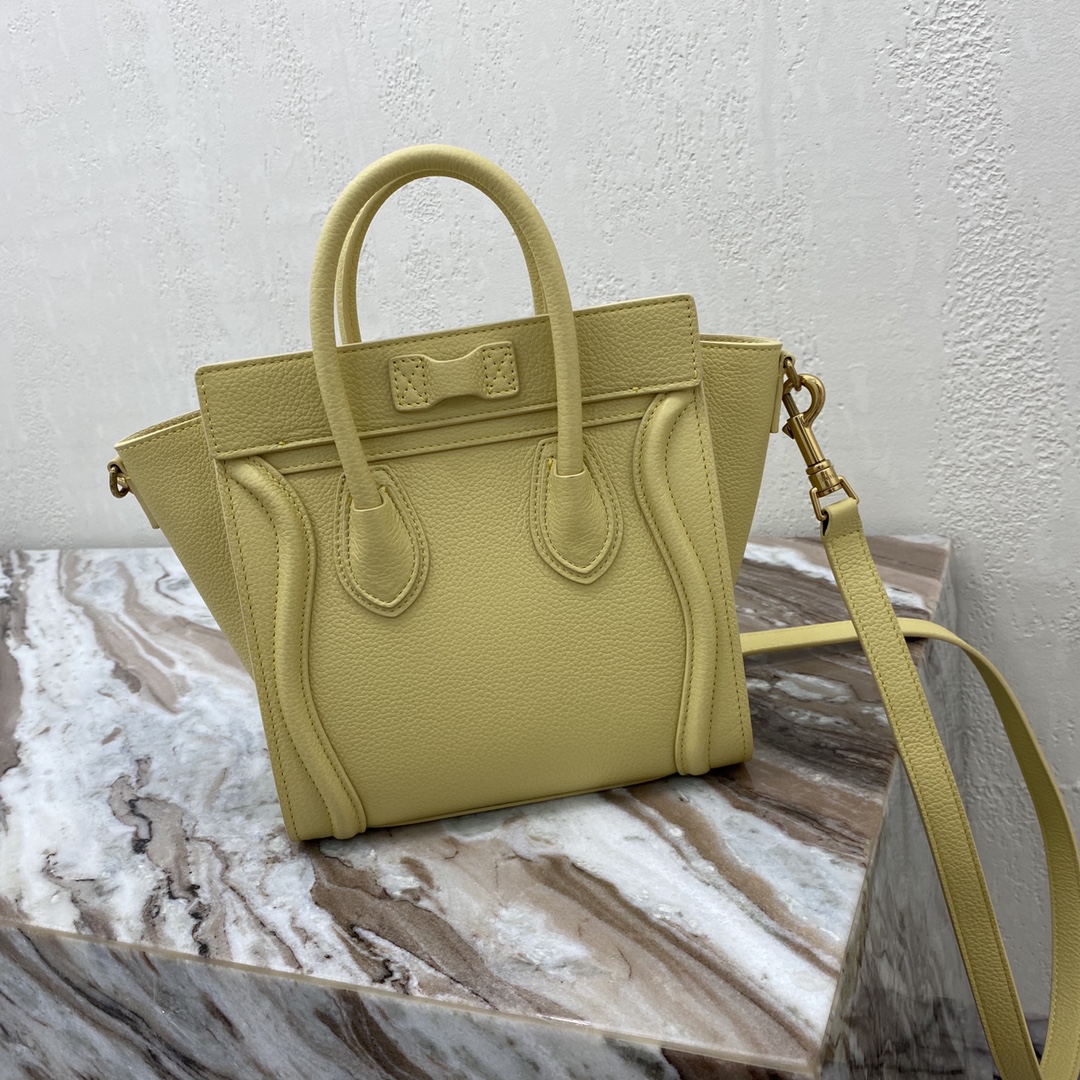 1:1 Replica Celine Nano Luggage Bag In Drummed Yellow For Women 8in/20cm - Image 2