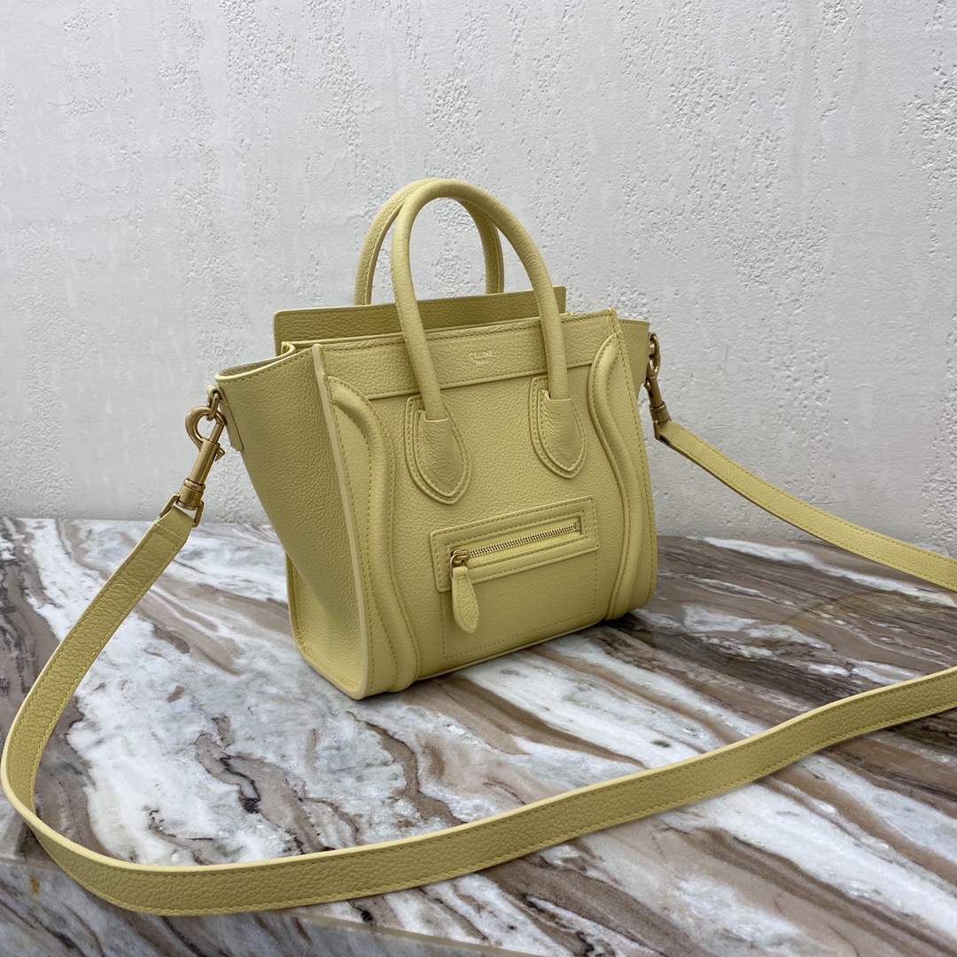 1:1 Replica Celine Nano Luggage Bag In Drummed Yellow For Women 8in/20cm - Image 3