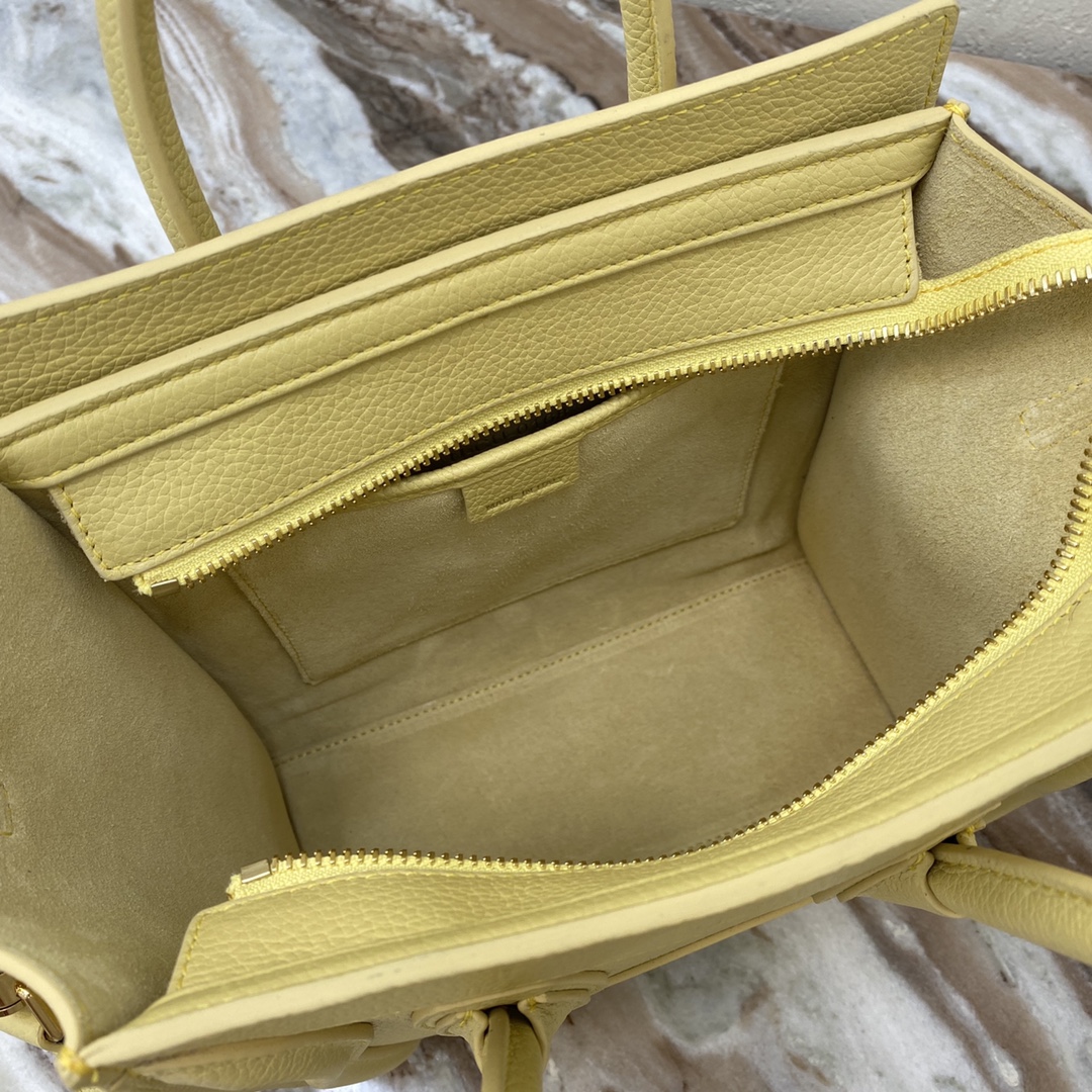 1:1 Replica Celine Nano Luggage Bag In Drummed Yellow For Women 8in/20cm - Image 7