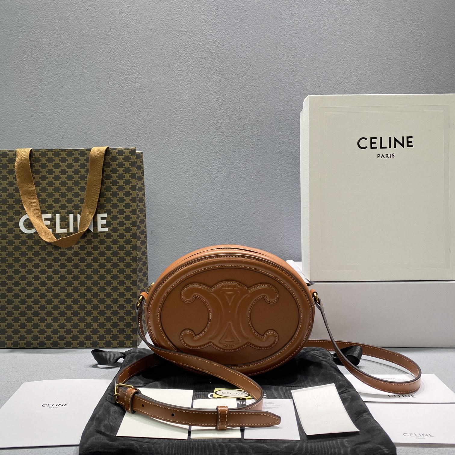 1:1 Replica Celine Oval Bag Cuir Triomphe Brown For Women 8in/20cm 198603DXC.04LU - Image 7